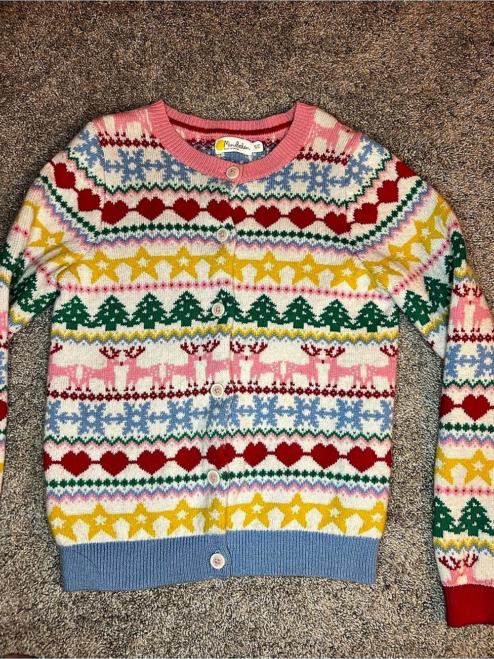 Mini Boden Festive Fair Isle Cardigan Size Medium